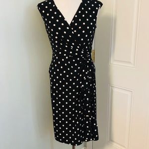 Ruffle wrap polka dot black white 50s style dress